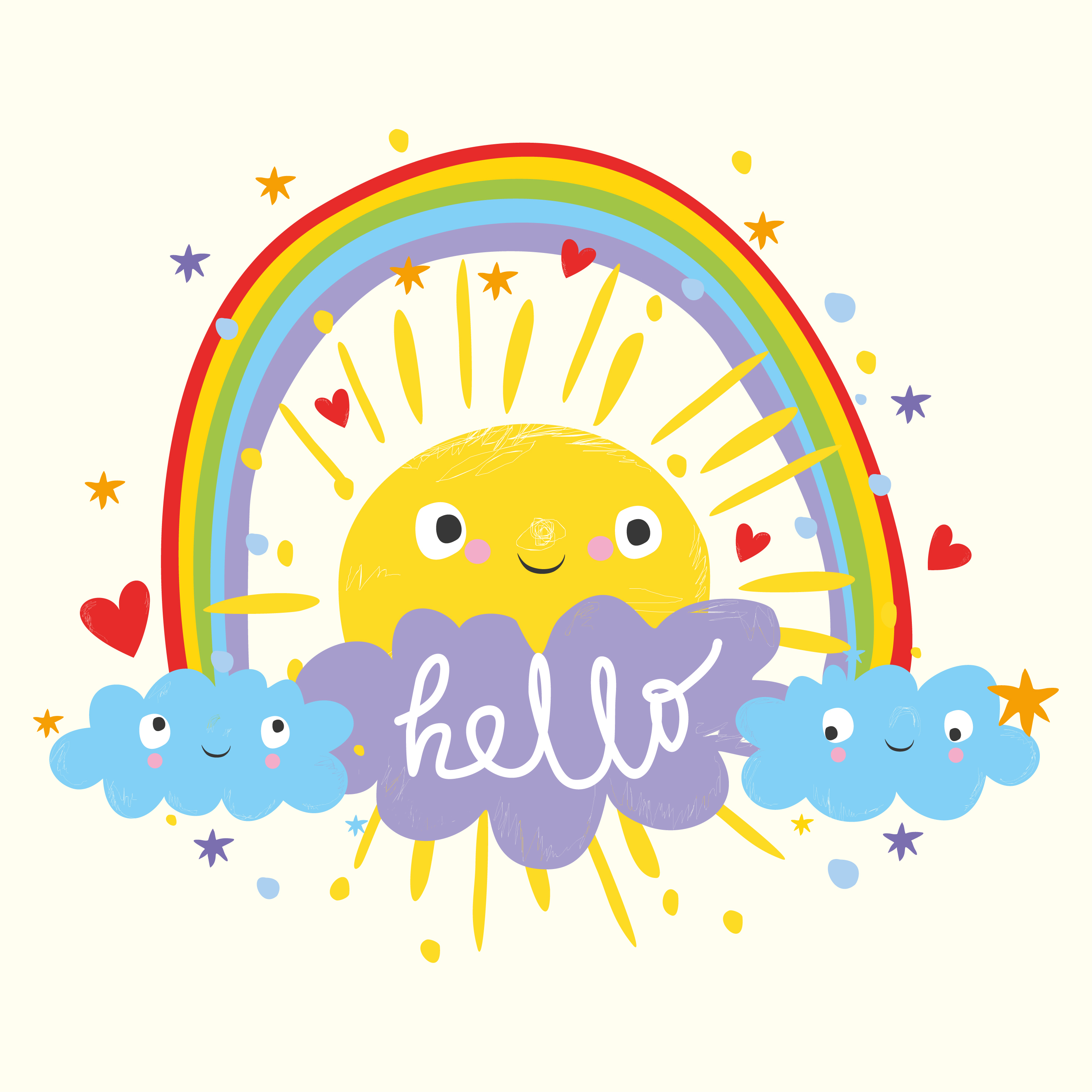 Cartoon Rainbow over happy sun