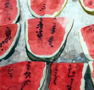 Watercolor Painting of Sliced Watermelons