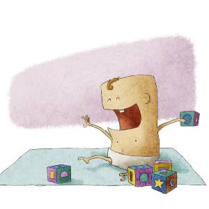 Illustration of toddler playing with blocks