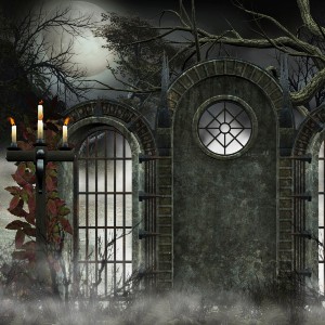 Spooky Scene at night with iron fence