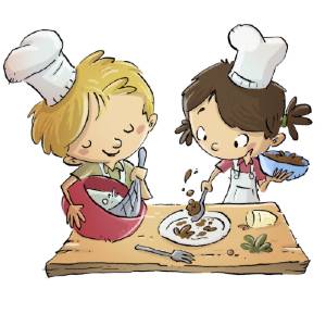 illustration of 2 kids cooking