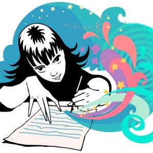 Girl writing illustration