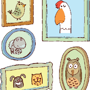 Framed illustrations of pets