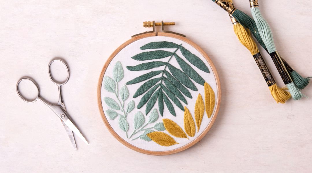 Image of a Botanical Leaf Embroidery Craft 