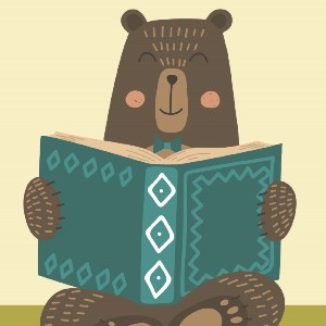 illustrated bear reading a book