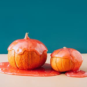 Pumpkins covered in orange slime