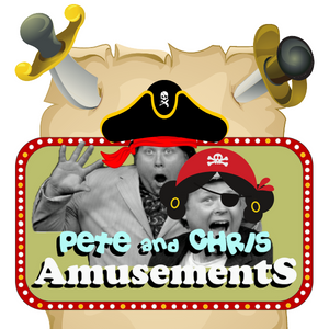 Pete & Chris Amusements logo with pirate hats photoshopped on top. It looks ridiculous but is hilarious at the same time.