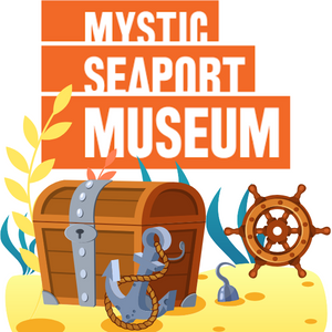 Mystic Seaport Museum logo with treasure chest in the sand
