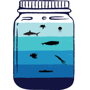 Jar with gradients of blue water and marine animal silhouettes
