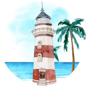 Lighthouse against beach background