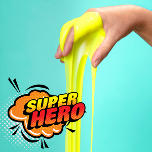 Dripping yellow slime with superhero text