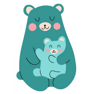 Illustration of blue bear holding light blue baby bear