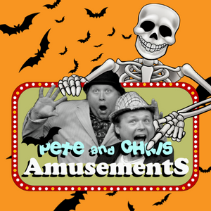Pete & Chris Amusements Logo with skeleton and bats