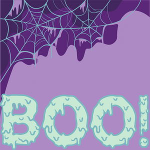 Text "Boo!" on purple background