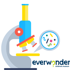 Illustration of colorful microscope with EverWonder logo