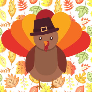 Illustration of a turkey on fall leaf background