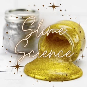 Silver and gold slime in jars with Sparkle Science in script