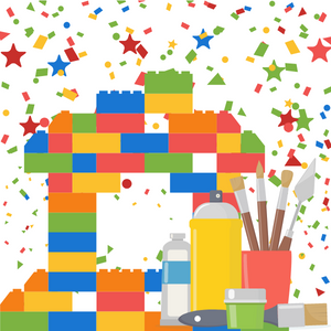 Illustration of lego bricks and craft supplies