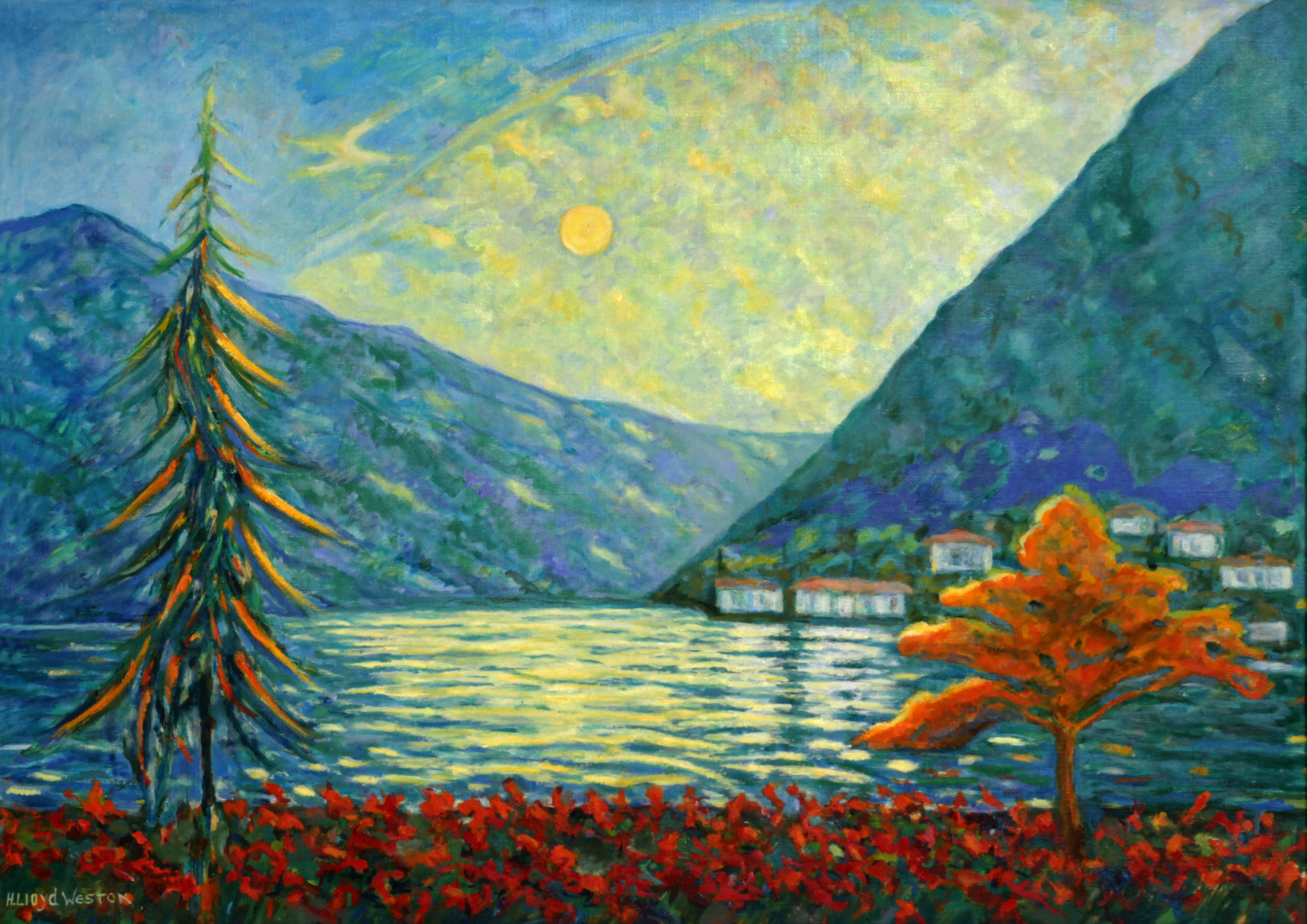Sunrise on Lake Lugano by H. Lloyd Weston