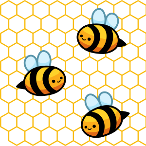 Illustrated bees on honeycomb