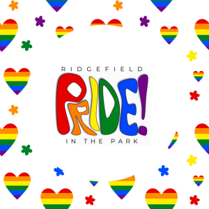 Pride in the Park logo with rainbow hearts