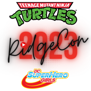 Teenage Mutant Ninja Turtles and DC Super Hero Girls Logos with the RIdgeCon 2023 logo