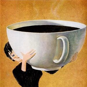 Cartoon Lady with Huge Coffee Cup