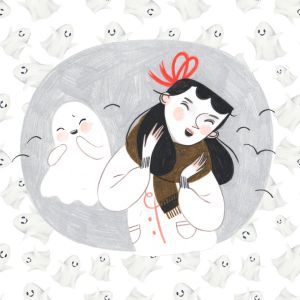 Illustration of girl with ghost