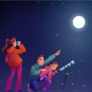 illustration of kids looking through telescope