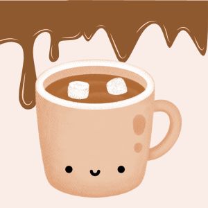 Illustration of hot cocoa mug with dripping brown slime