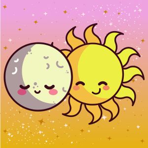 Illustration of smiling sun and moon