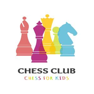 Chess club for kids image with several colorful chess pieces