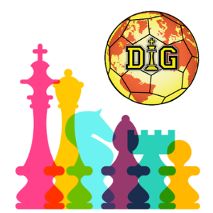 colorful chess pieces with DIG chess logo
