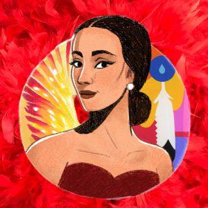 Illustration of Maria Tallchief with feather background