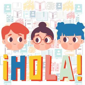 Hola with three illustrated children