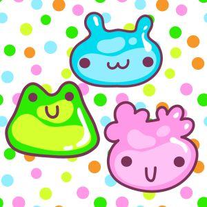 Illustrated slime blobs with smiley faces