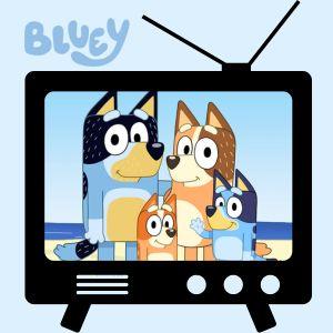 TV screen with Bluey family image