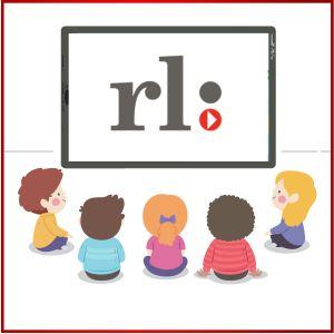 Children watching movie screen with Ridgefield Library logo