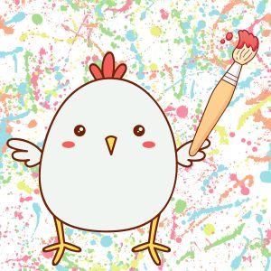 Illustration of chicken holding paintbrush