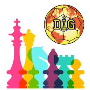 DIG Chess logo with colored chess pieces