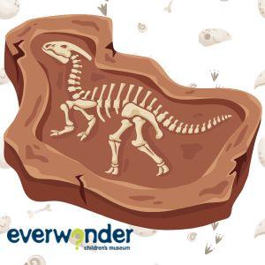 Illustration of dinosaur fossil with EverWonder logo