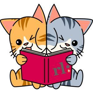 Illustration of two cats reading book