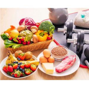 Array of Healthy Food and Exercise Weights