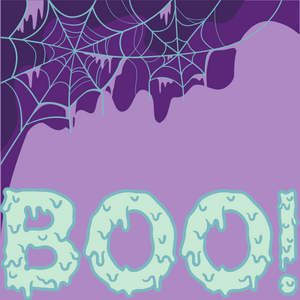 Illustration of purple slime with text "Boo!"