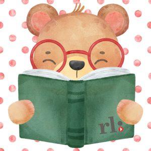 Illustration of bear reading book