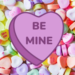 Illustration of purple conversation heart candy