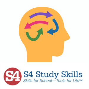 An image of a brain with confusing arrows, above the S4 Study Skills logo