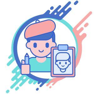 Illustration of child holding self-portrait and pencil