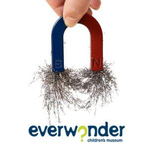 Hand holding magnet with metal shavings and EverWonder logo