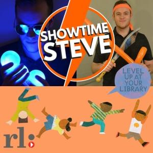 Photo of Showtime Steve juggling blue balls with name and thunder bolt